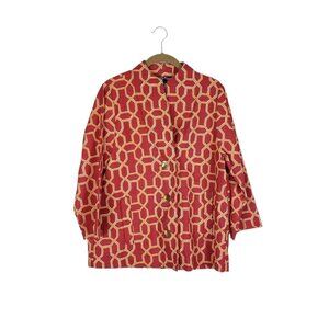 Painted Pony Blazer Geometric Red Orange Cotton 3-button High Neck Size Small